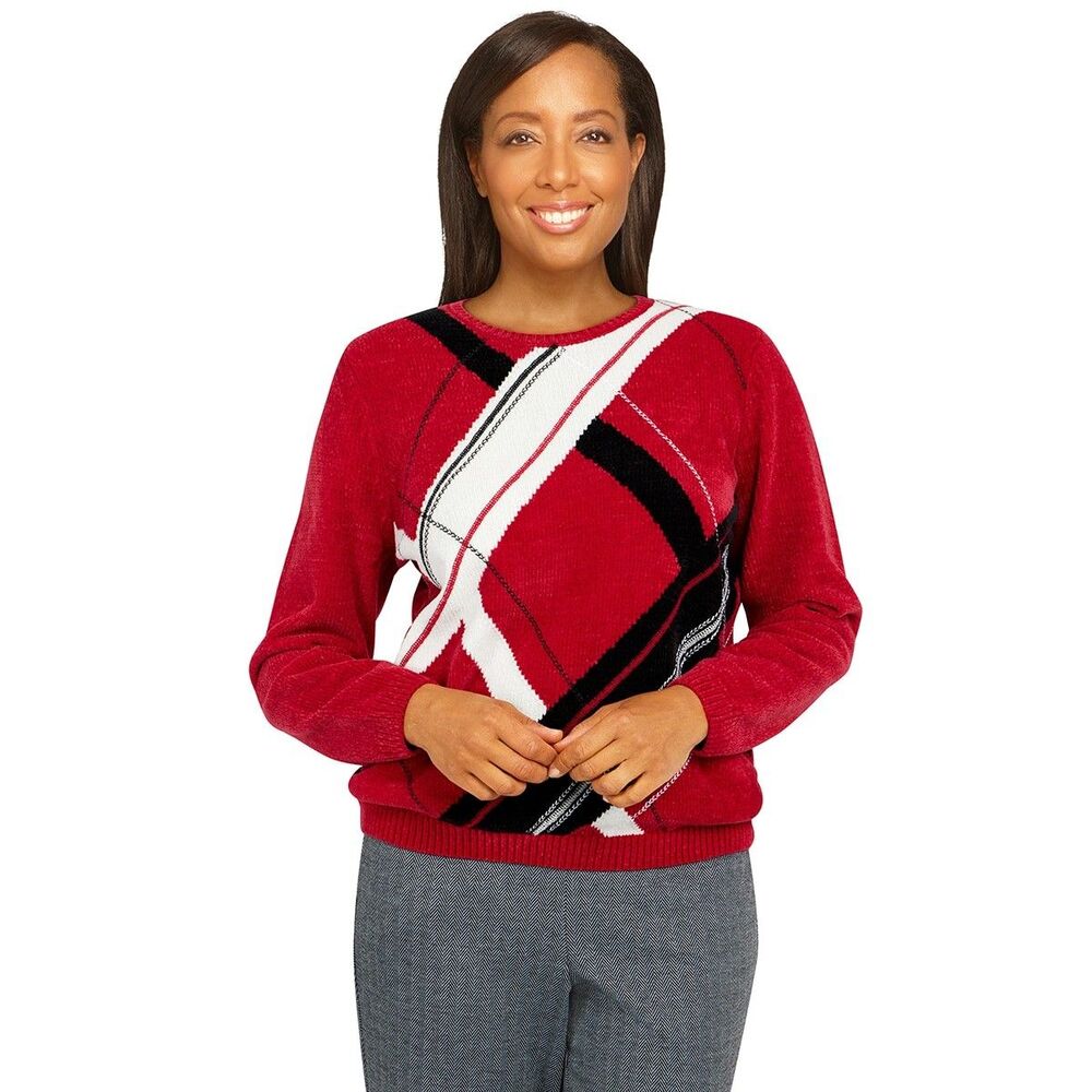 Alfred Dunner Empire State Chenille Sweater - Crimson - 3X (24W-26W) READ